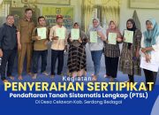 Kantor Pertanahan Kabupaten Serdang Bedagai Serahkan Sertipikat Program Pendaftaran Tanah Sistematis Lengkap (PTSL) di Desa Celawan,