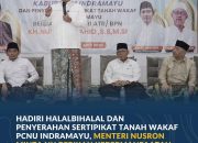 Hadiri Halalbihalal dan Penyerahan Sertipikat Tanah Wakaf PCNU Indramayu, Menteri Nusron Minta NU Berikan Kebermanfaatan Bagi Masyarakat